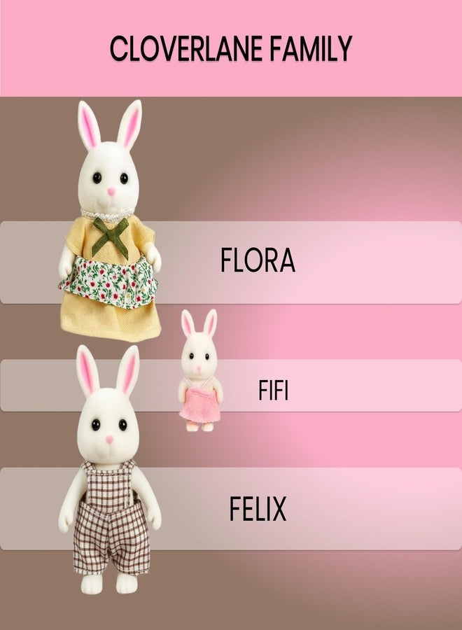 OLEOCA Family White Rabbit Figures - Set of 3 Collectible Flocked Mini Dolls with Removable Clothes, Miniature Dollhouse Pretend Play Figures for Kids Ages 3+ - Image 4